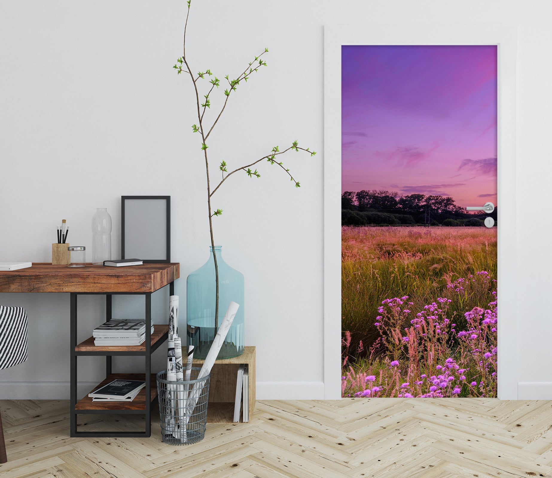 3D Purple Sky Flowers 101221 Assaf Frank Door Mural