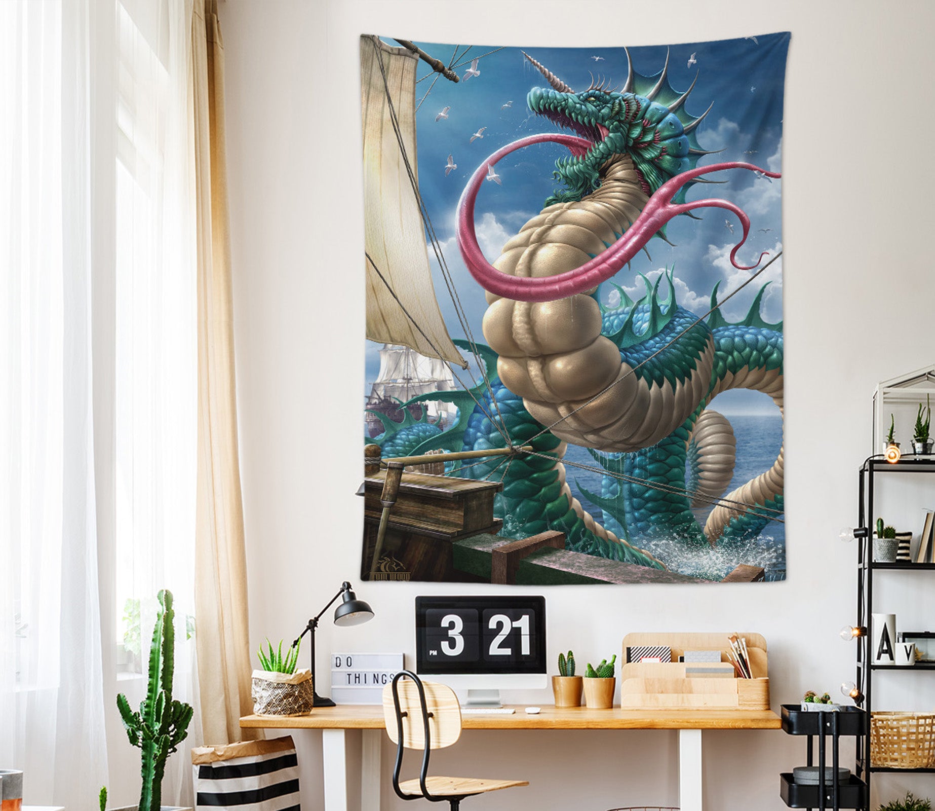 3D Dragon Long Tongue 121170 Tom Wood Tapestry Hanging Cloth Hang