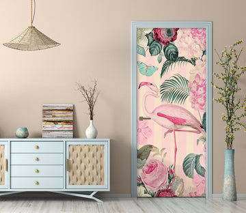 3D Pink Flowers Rose Flamingo 118120 Andrea Haase Door Mural