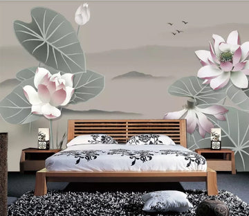 3D Lotus Bird WC497 Wall Murals