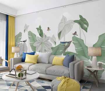 3D White Leaves WC2057 Wall Murals