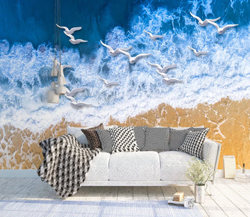 3D Seagull Sea WC1871 Wall Murals