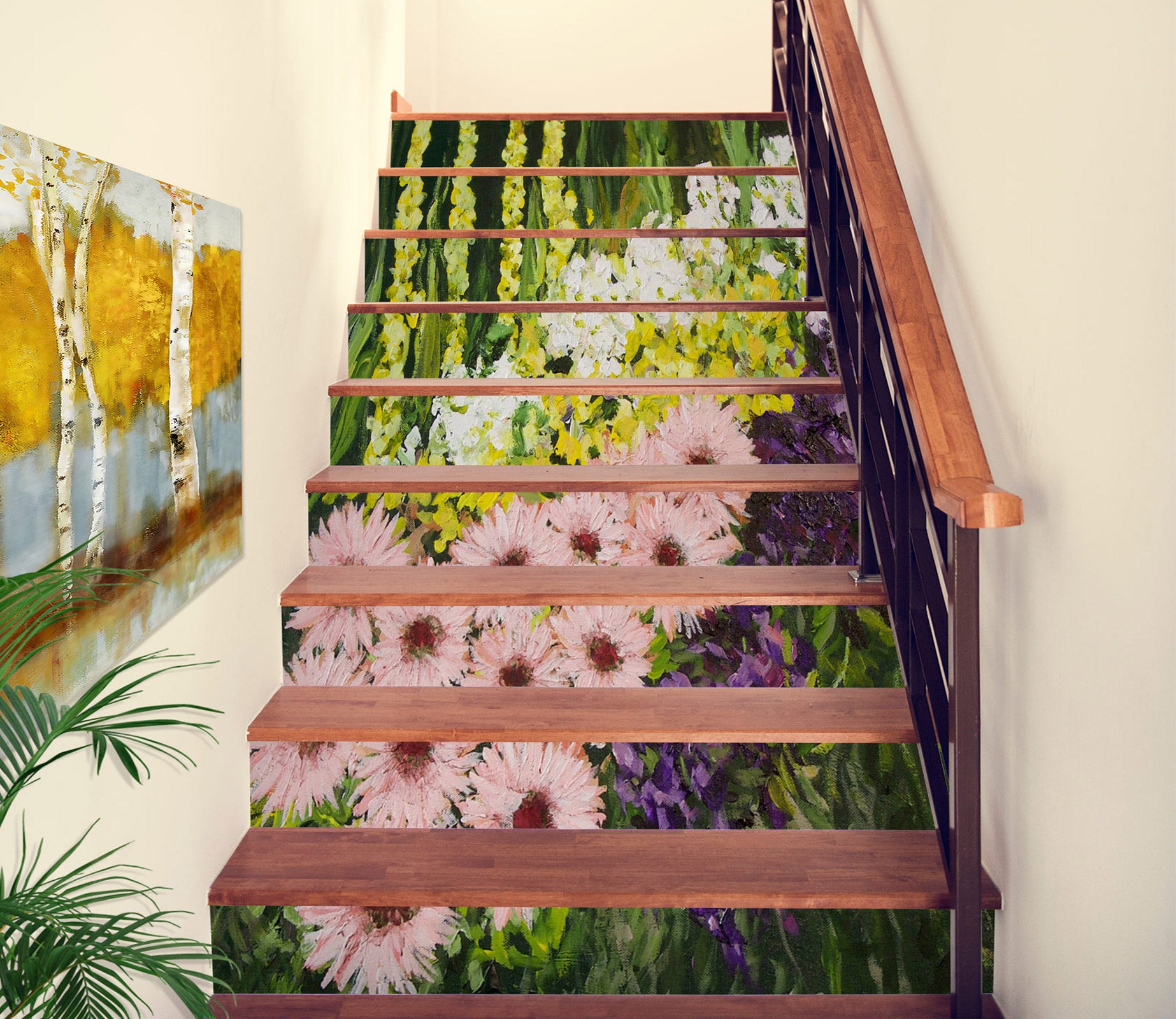 3D Pink Daisy Bushes 9047 Allan P. Friedlander Stair Risers