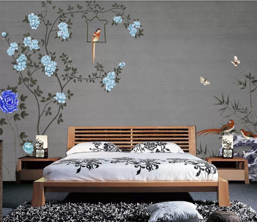 3D Blue Rose Bird WC966 Wall Murals