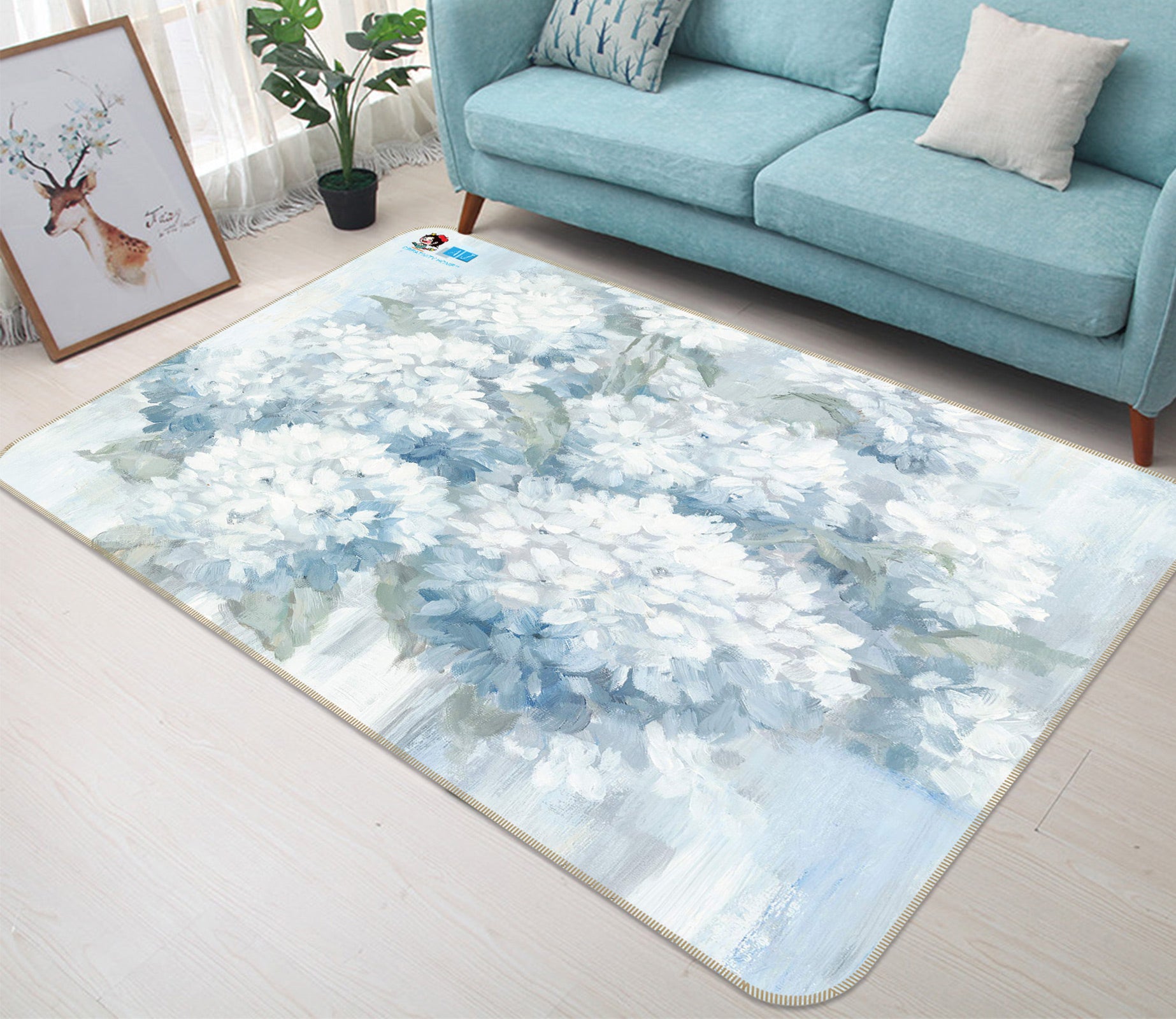 3D White Flower Bush 1029 Debi Coules Rug Non Slip Rug Mat