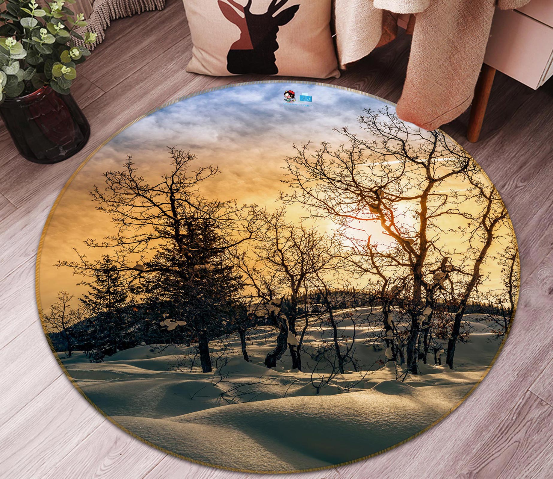 3D Snow Trees 5059 Beth Sheridan Rug Round Non Slip Rug Mat