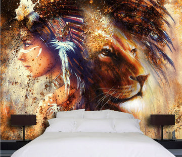 3D Lion Girl 336 Wall Murals