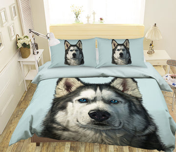 3D Husky Portrait 052 Bed Pillowcases Quilt Exclusive Designer Vincent