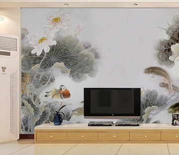 3D Lotus Mandarin Duck WC119 Wall Murals