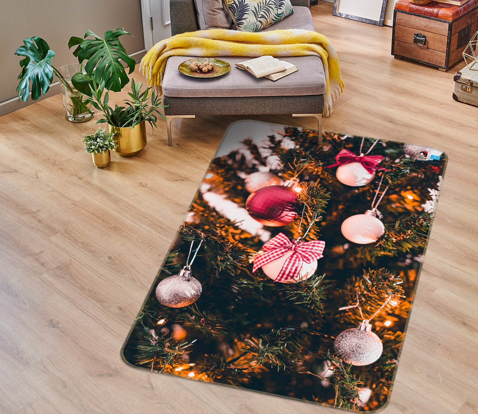 3D Ball Bow Tree 57041 Christmas Non Slip Rug Mat Xmas