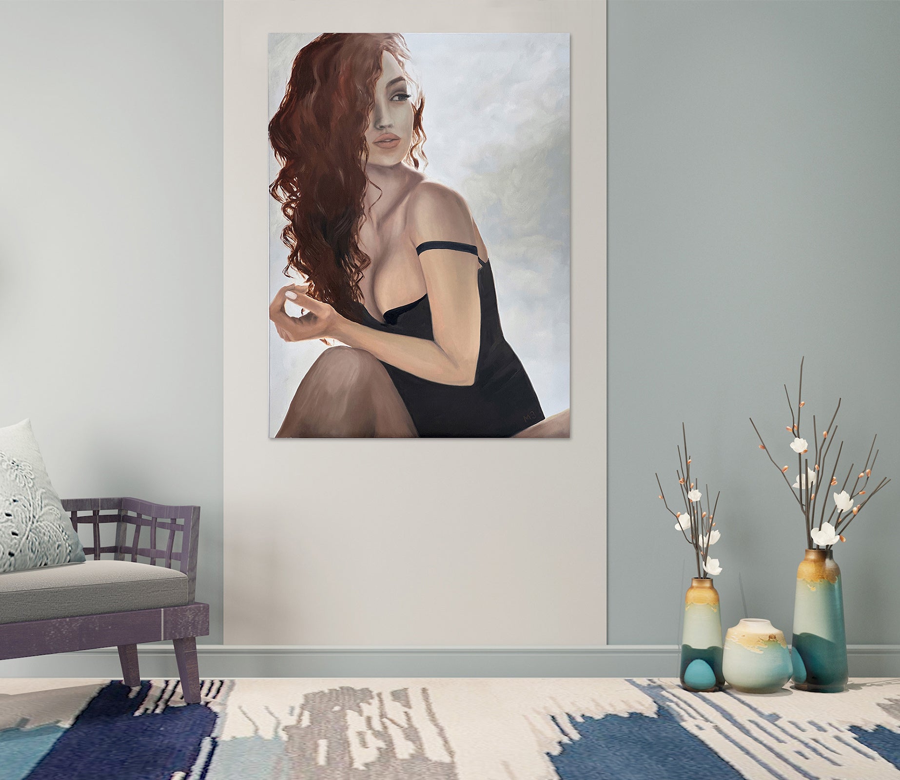 3D Woman Red Curly Hair 10073 Marina Zotova Wall Sticker