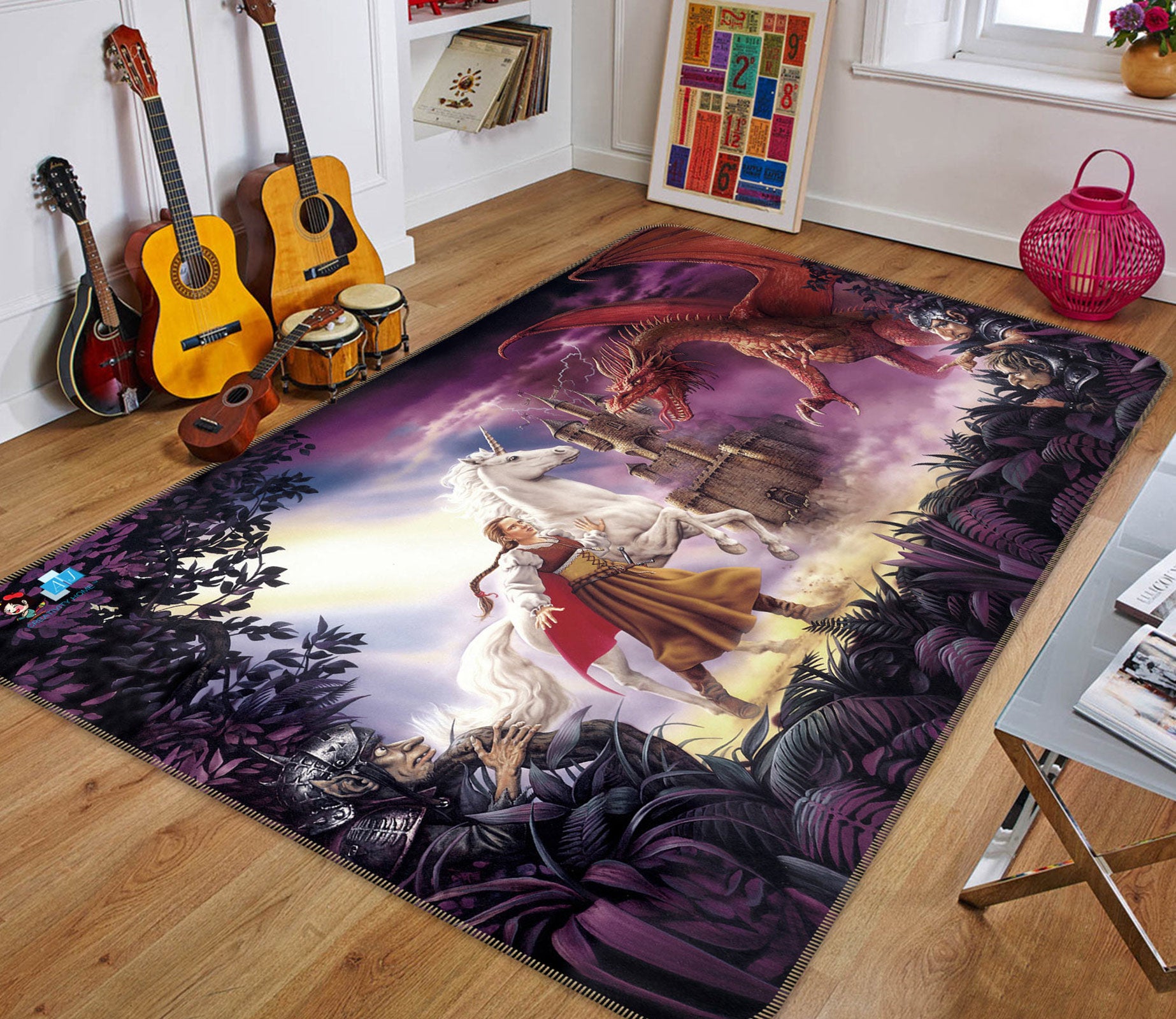 3D Knight Dragon 5146 Ciruelo Rug Non Slip Rug Mat