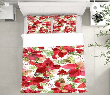 3D Red Leaves Flowers 52145 Christmas Quilt Duvet Cover Xmas Bed Pillowcases