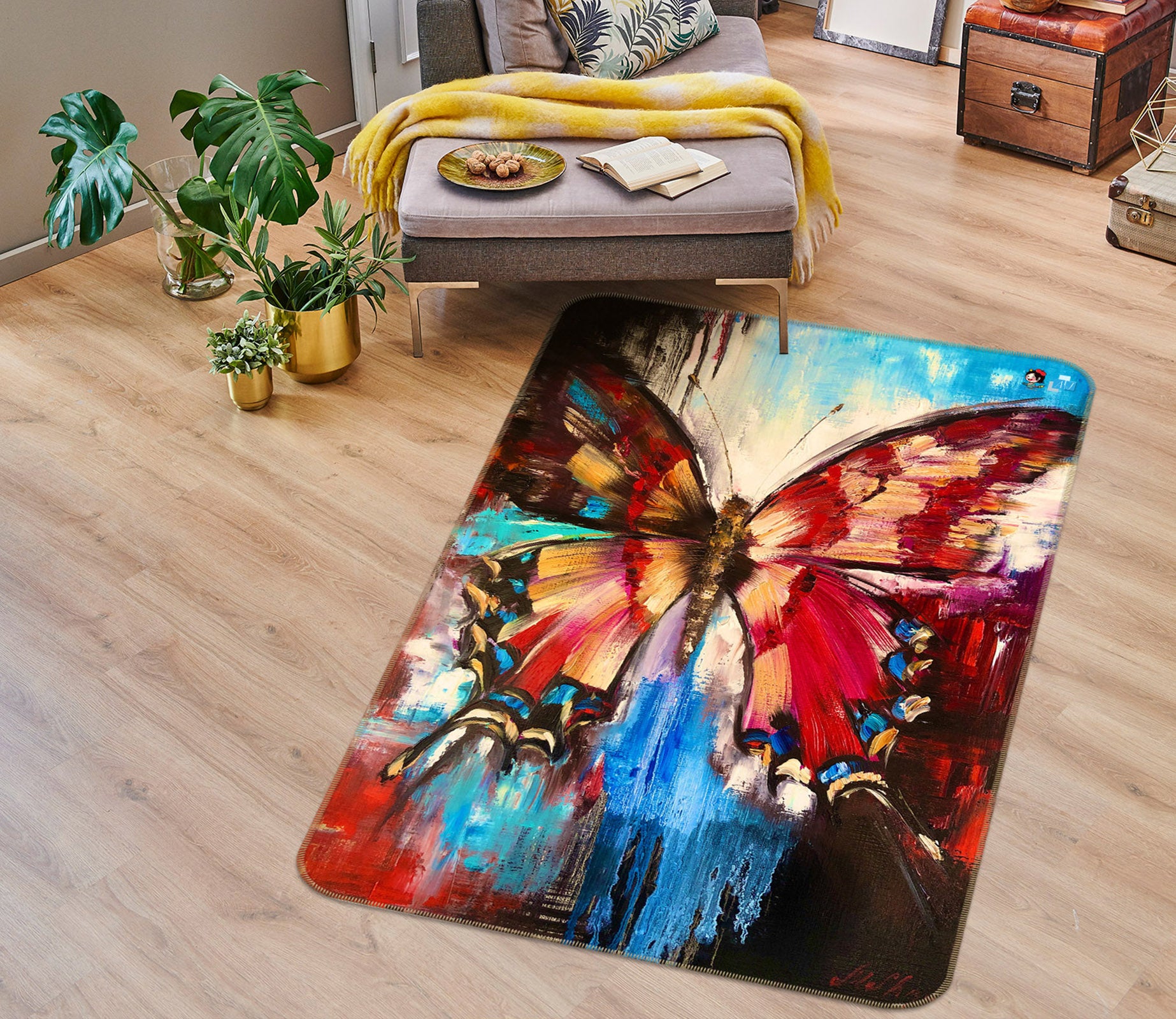 3D Red Painted Butterfly 1276 Skromova Marina Rug Non Slip Rug Mat