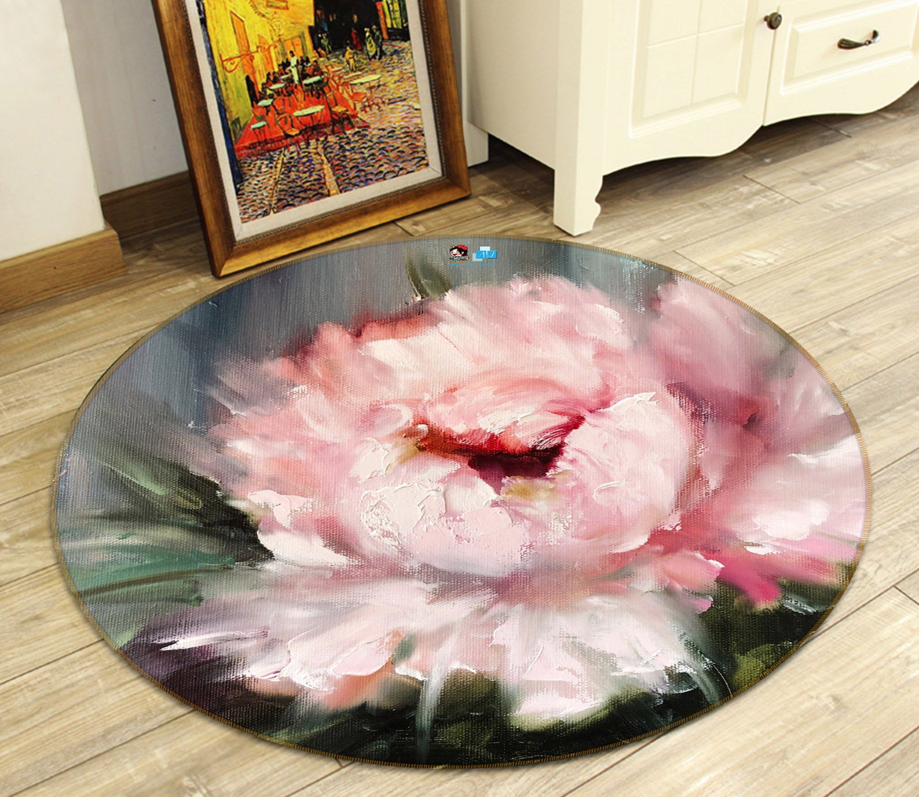 3D Pink Flower 898 Skromova Marina Rug Round Non Slip Rug Mat