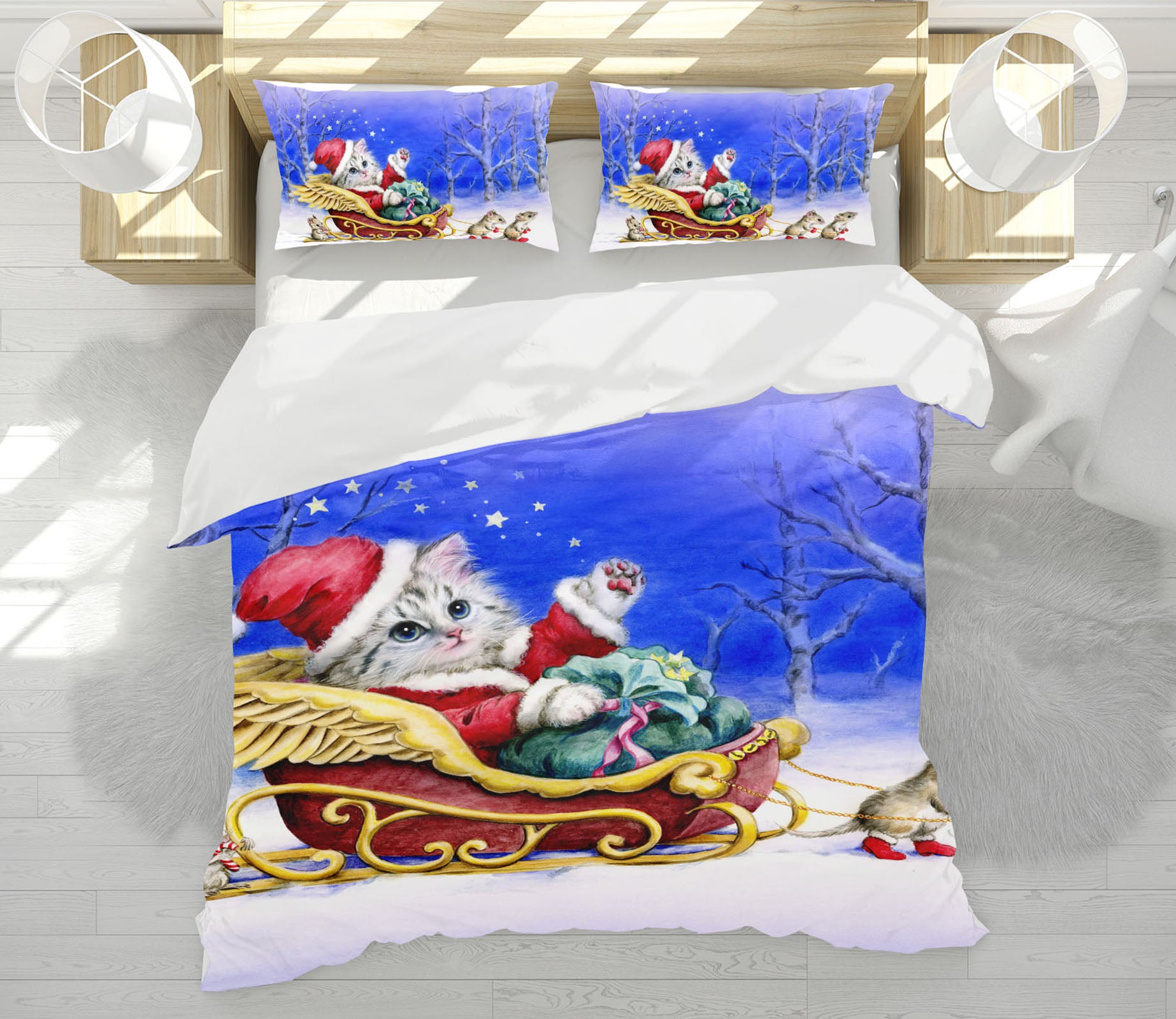 3D Christmas Cat Mouse 5959 Kayomi Harai Bedding Bed Pillowcases Quilt Cover Duvet Cover