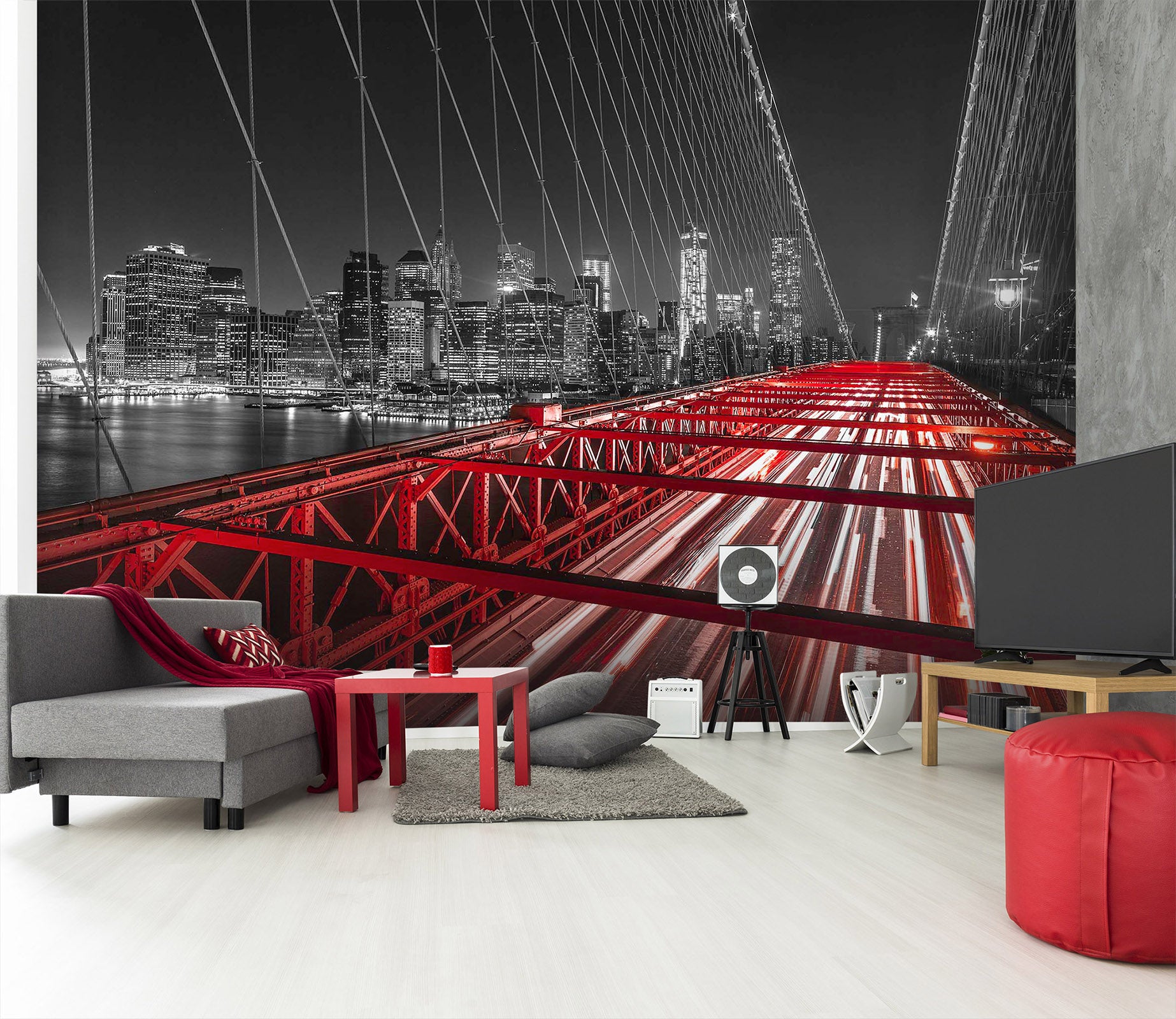 3D Red Bridge 1418 Assaf Frank Wall Mural Wall Murals