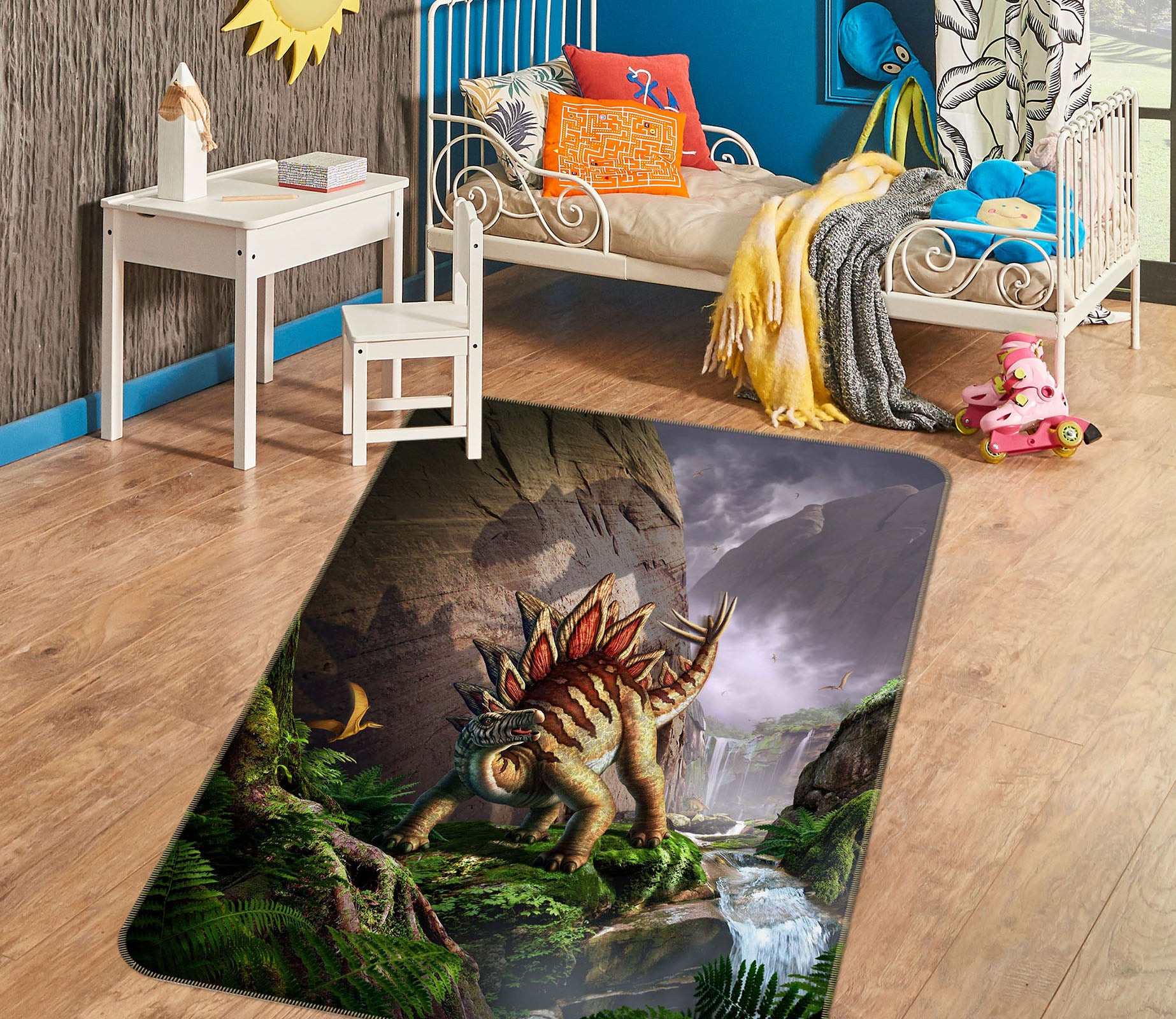 3D Dinosaur War 1065 Jerry LoFaro Rug Non Slip Rug Mat