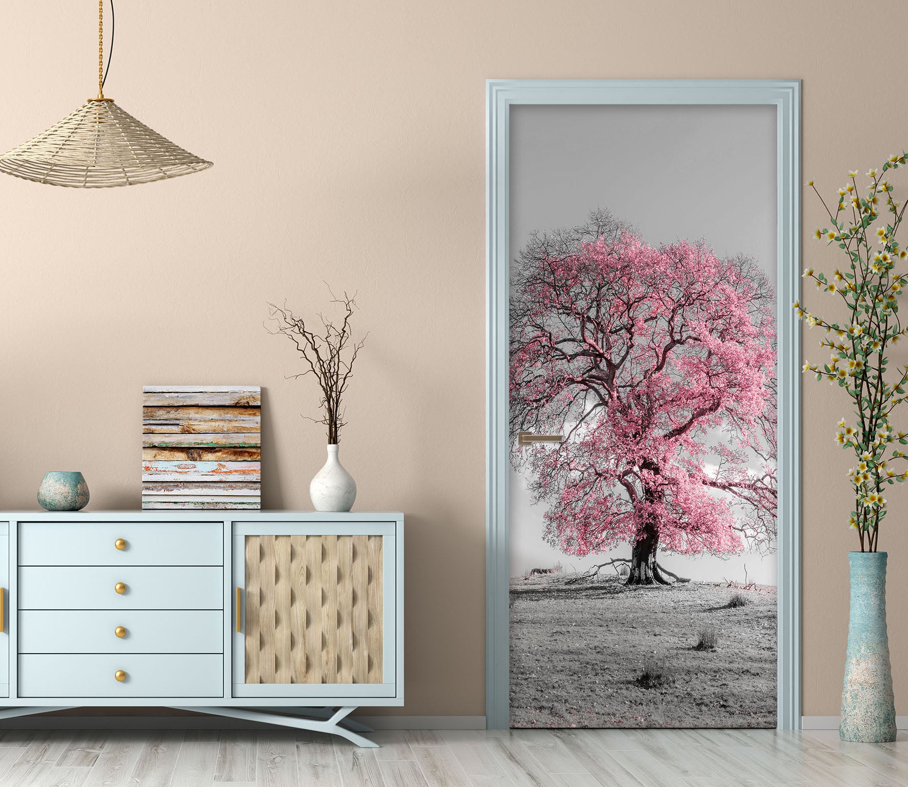 3D Pink Trees 10216 Assaf Frank Door Mural