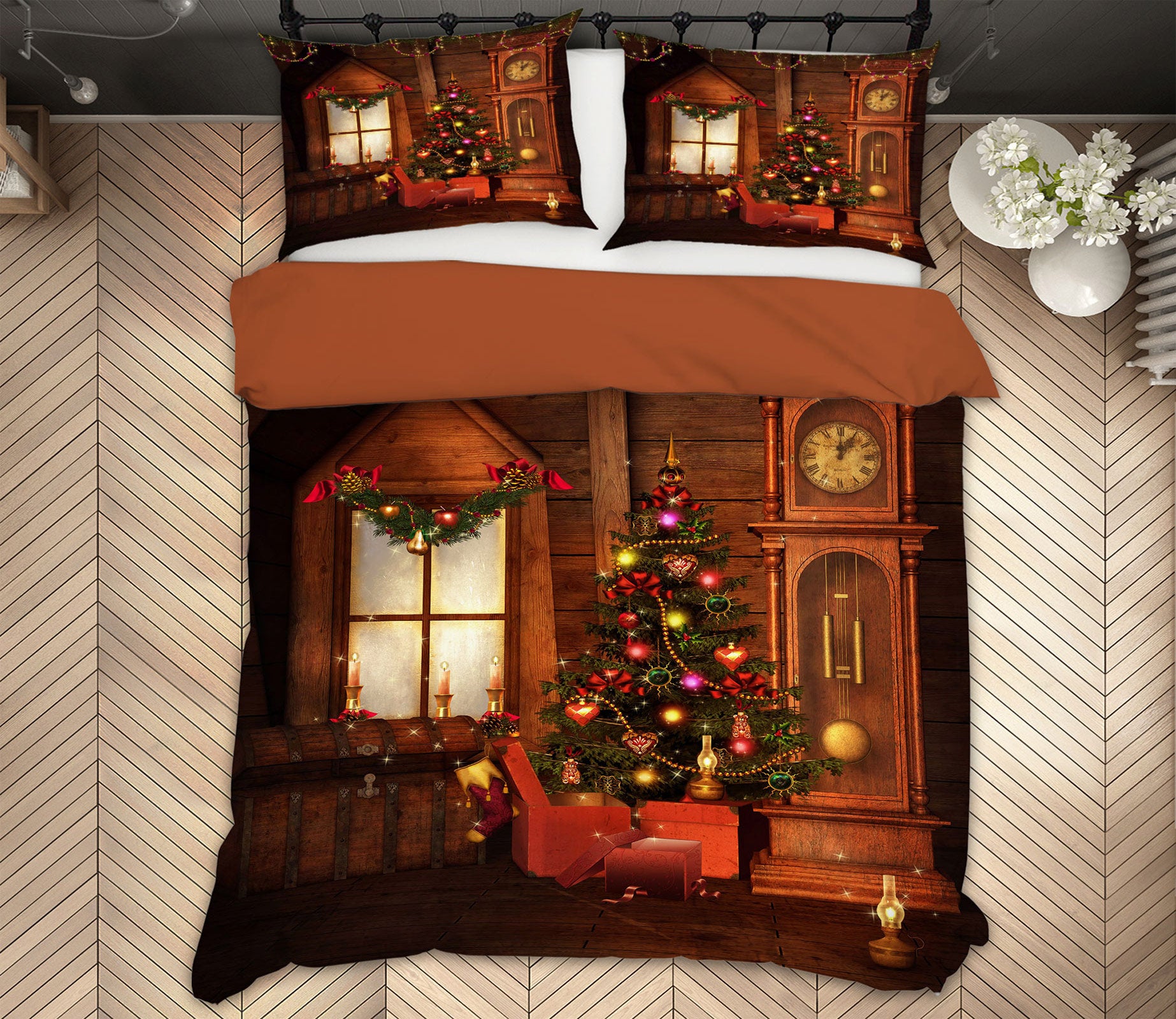 3D Tree Clock 52104 Christmas Quilt Duvet Cover Xmas Bed Pillowcases