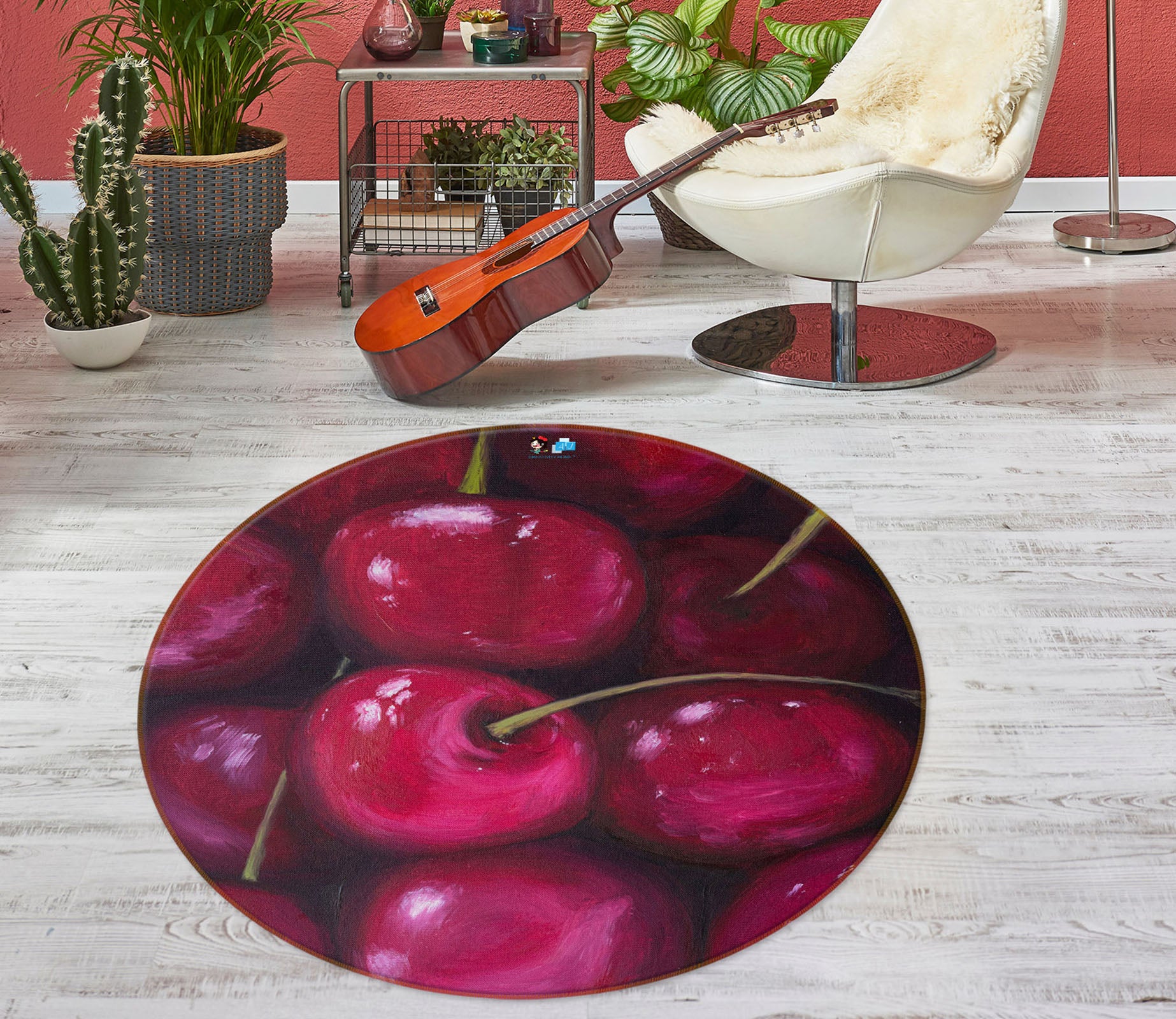 3D Cherry 18159 Marina Zotova Rug Round Non Slip Rug Mat