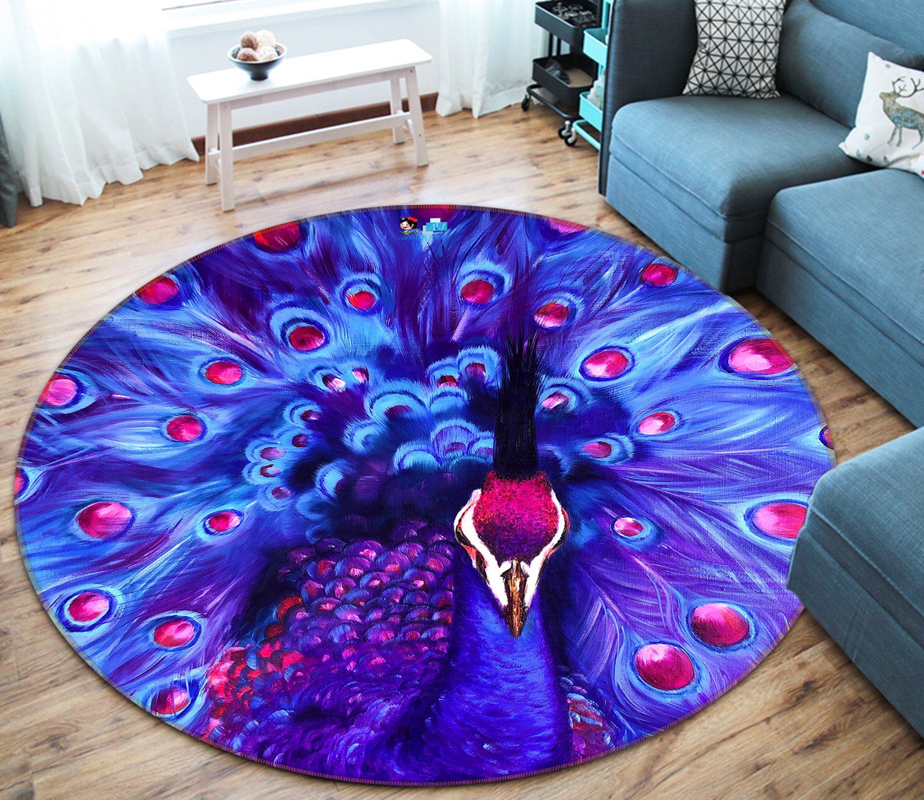 3D Purple Peacock 798 Skromova Marina Rug Round Non Slip Rug Mat