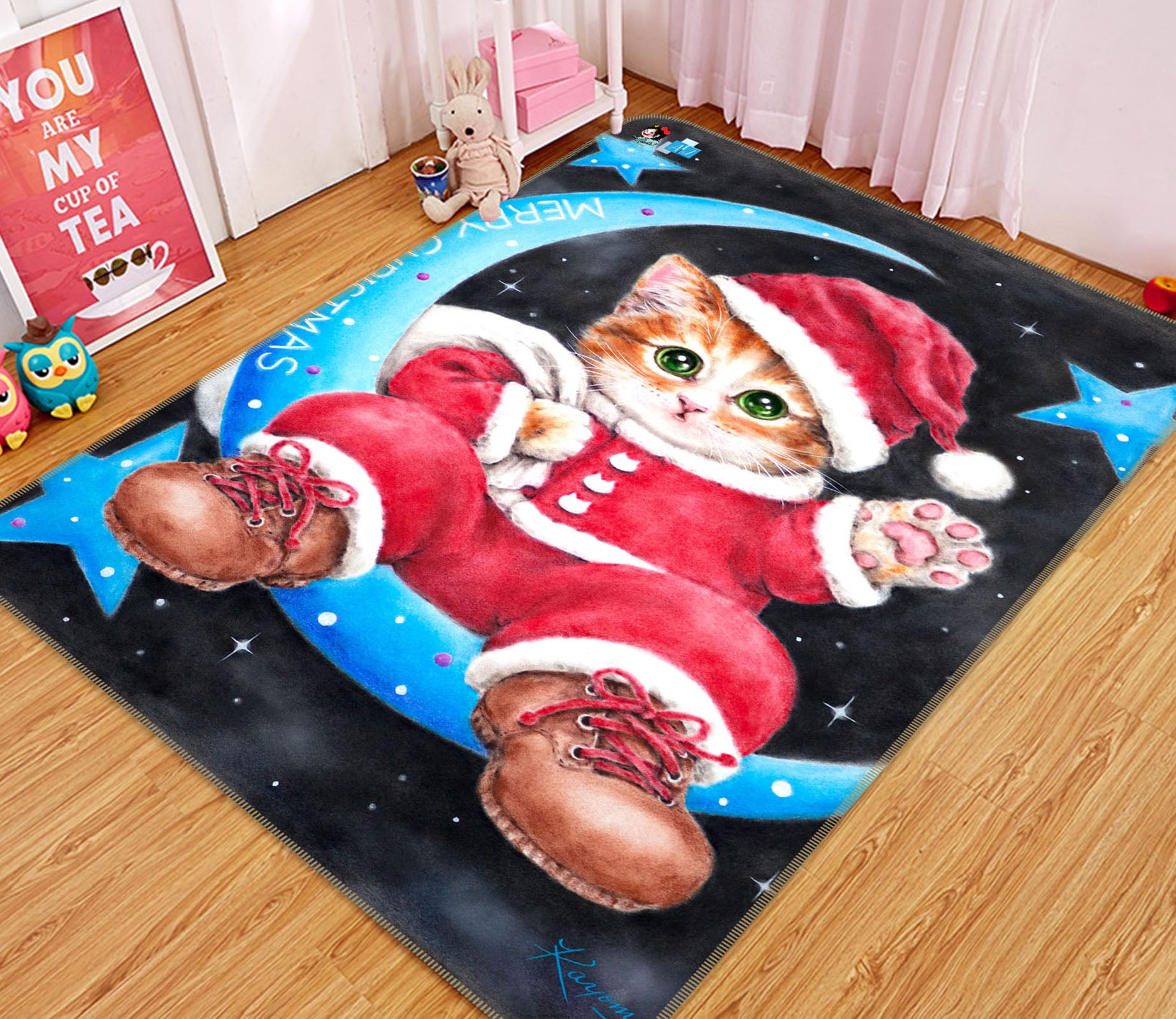 3D Christmas Cat Moon 5769 Kayomi Harai Rug Non Slip Rug Mat