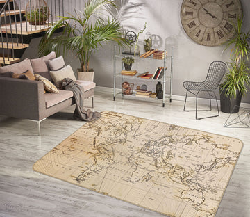 3D Dense Line 222 World Map Non Slip Rug Mat