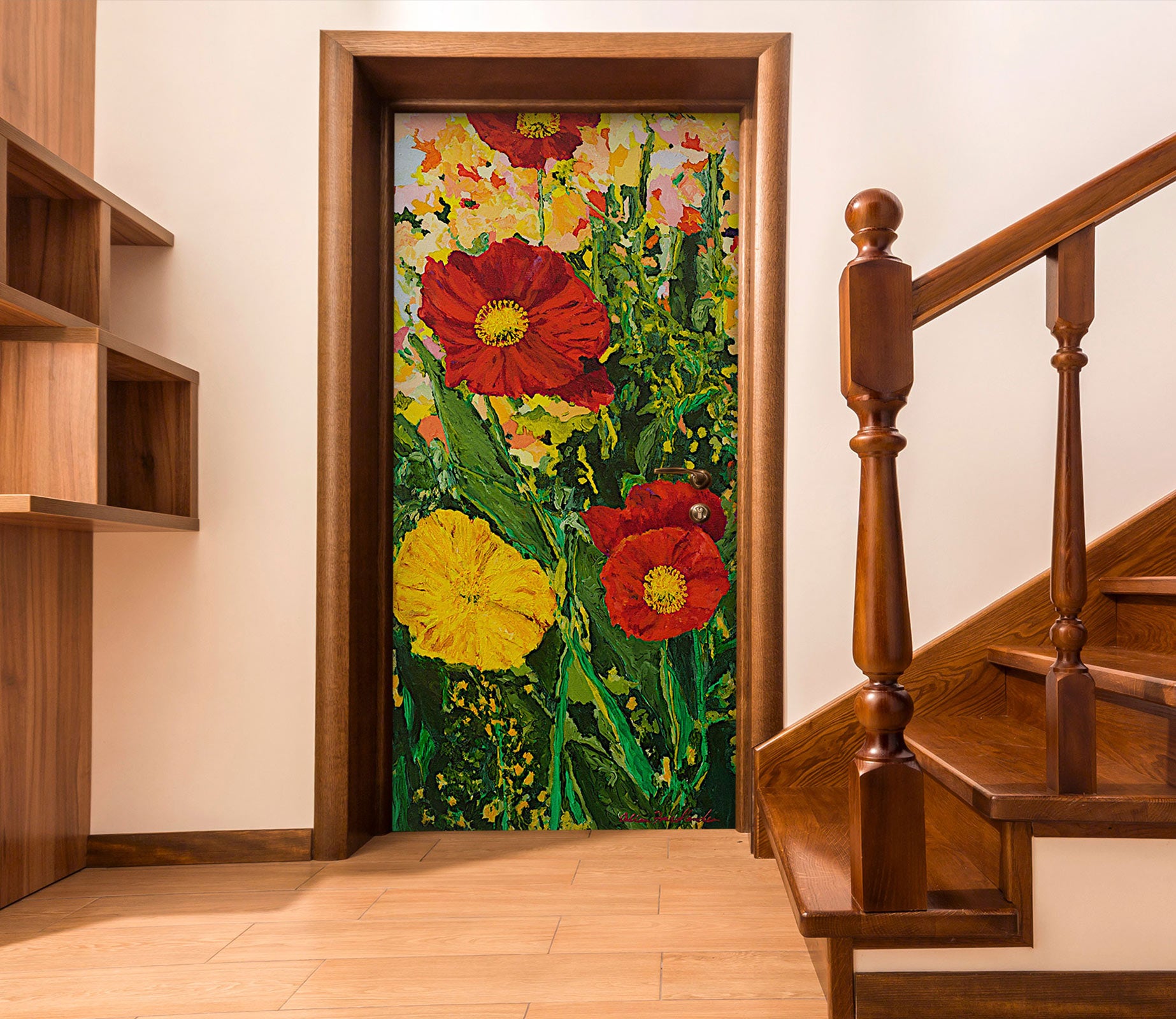 3D Red Yellow Flower Bush 9369 Allan P. Friedlander Door Mural