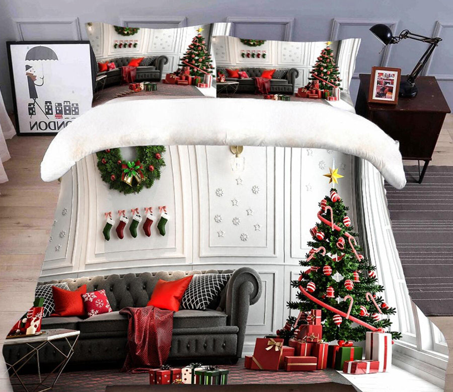 3D Sofa Christmas Tree 32025 Christmas Quilt Duvet Cover Xmas Bed Pillowcases