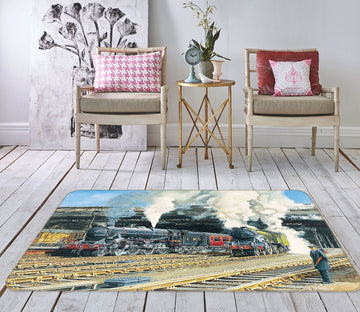 3D Full Steam Ahead 1074 Trevor Mitchell Rug Non Slip Rug Mat