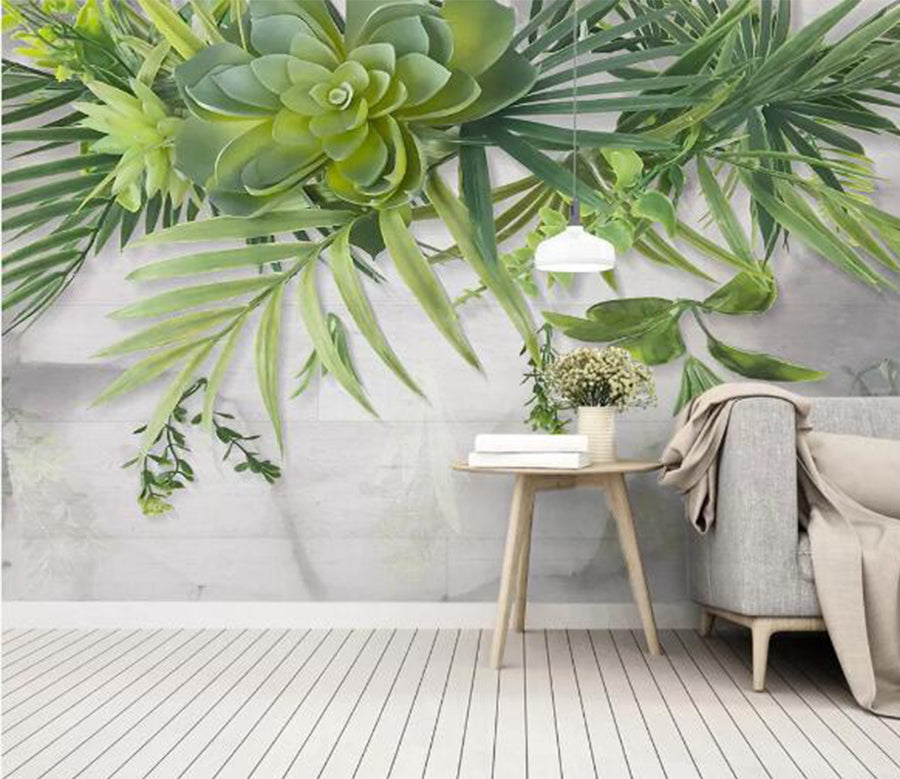 3D Green Succulents WC12436 Wall Murals