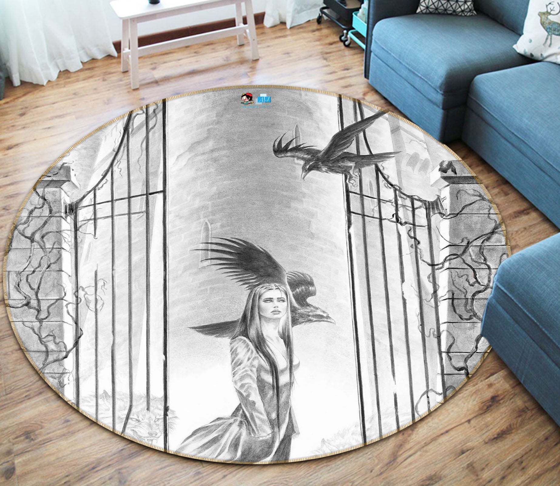 3D Sketch Woman 8356 Ruth Thompson Rug Round Non Slip Rug Mat