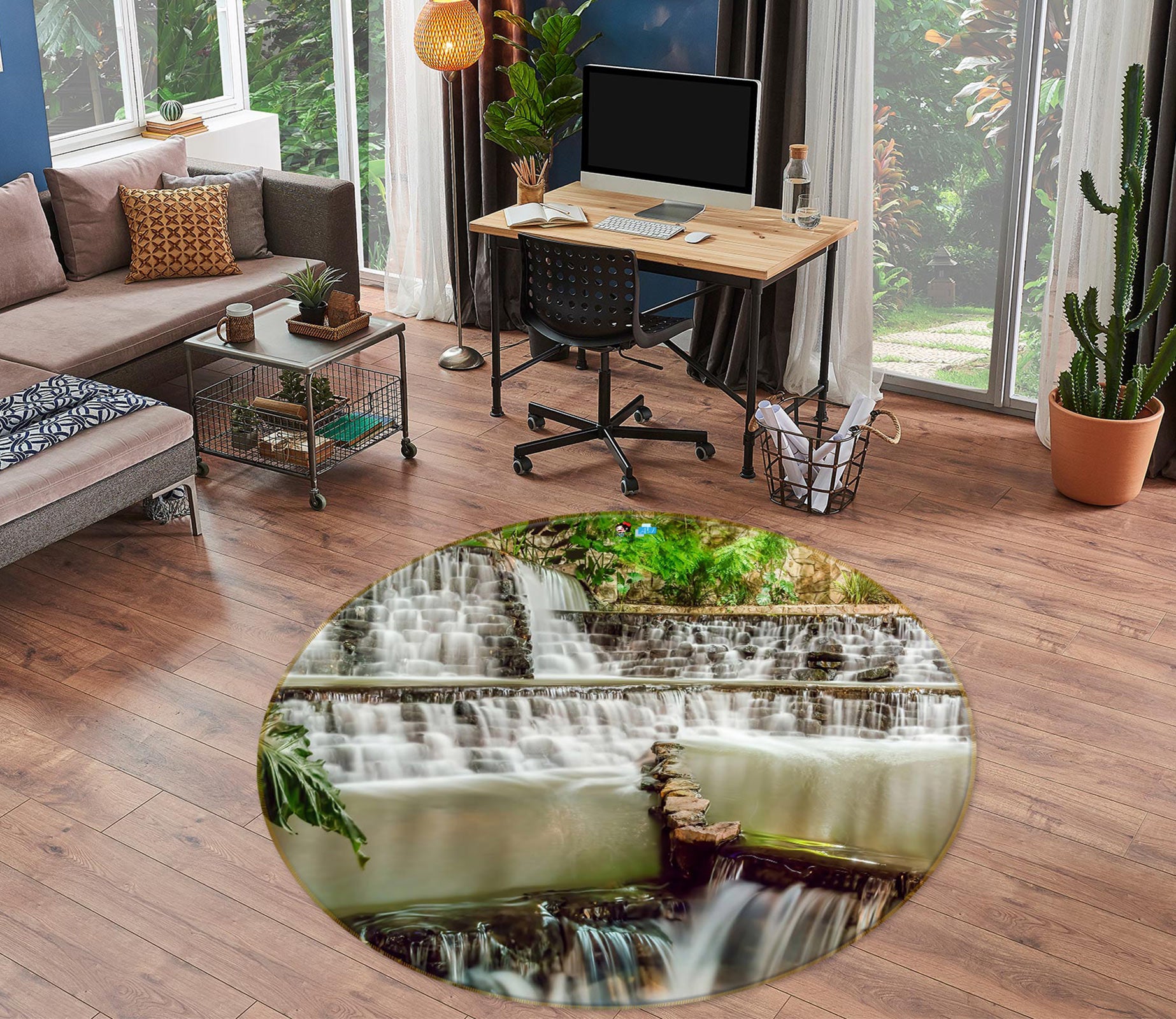 3D Waterfall River 5044 Beth Sheridan Rug Round Non Slip Rug Mat