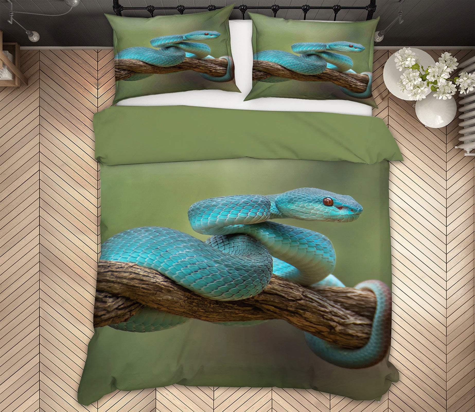 3D Green Snake 72018 Bed Pillowcases Quilt