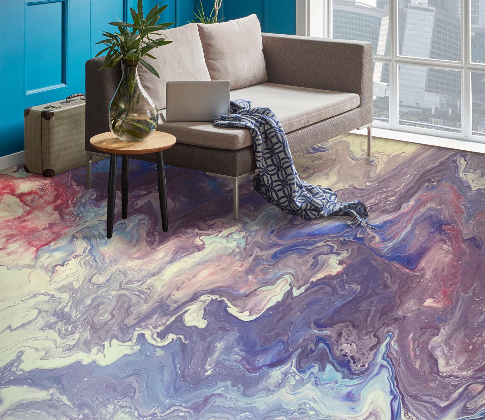 3D Purple Blue Paint Texture 98204 Valerie Latrice Floor Mural  Wallpaper Murals Self-Adhesive Removable Print Epoxy