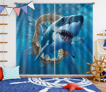 3D Great White Shark 065 Jerry LoFaro Curtain Curtains Drapes