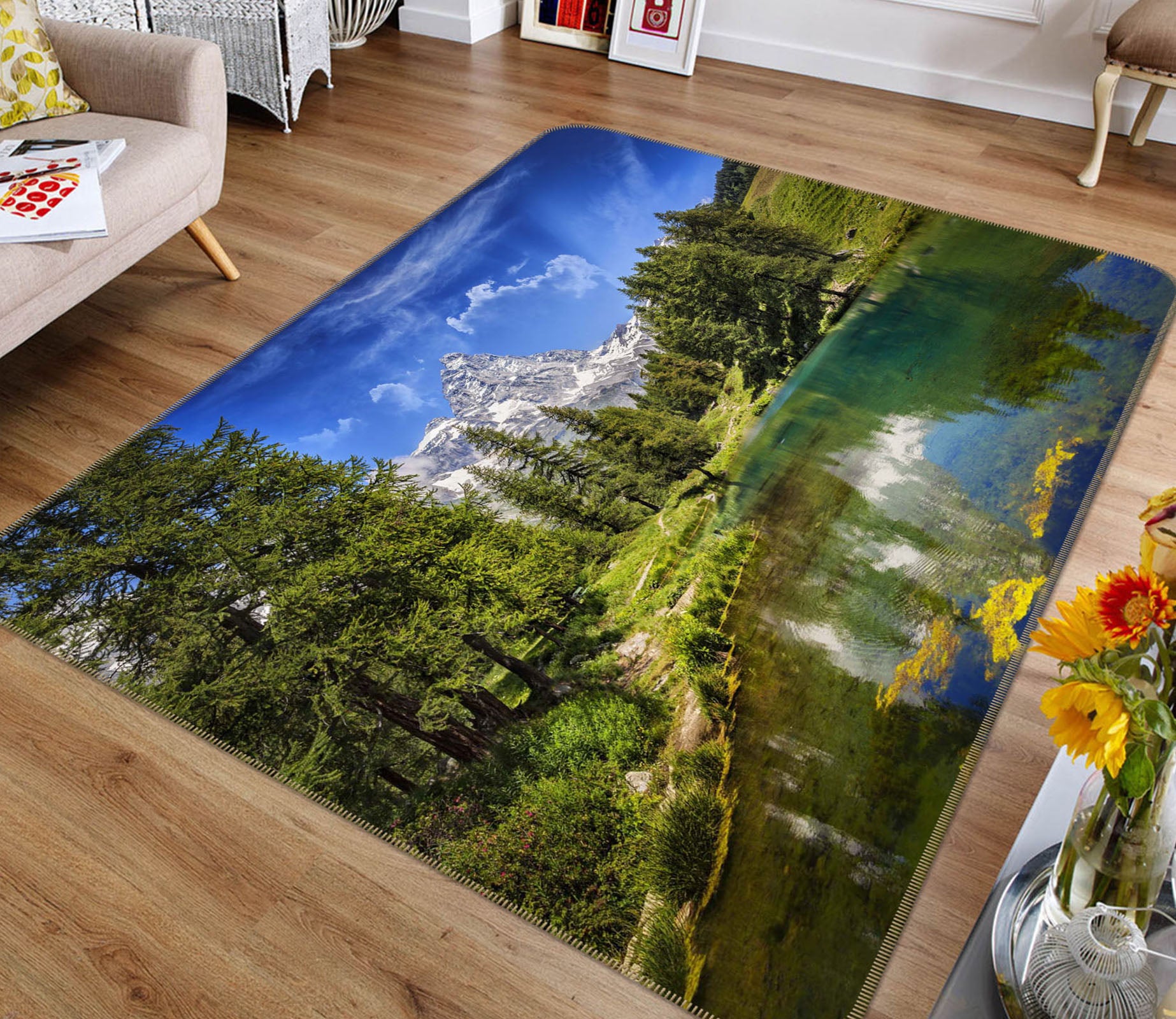 3D Forest Lake 1064 Marco Carmassi Rug Non Slip Rug Mat