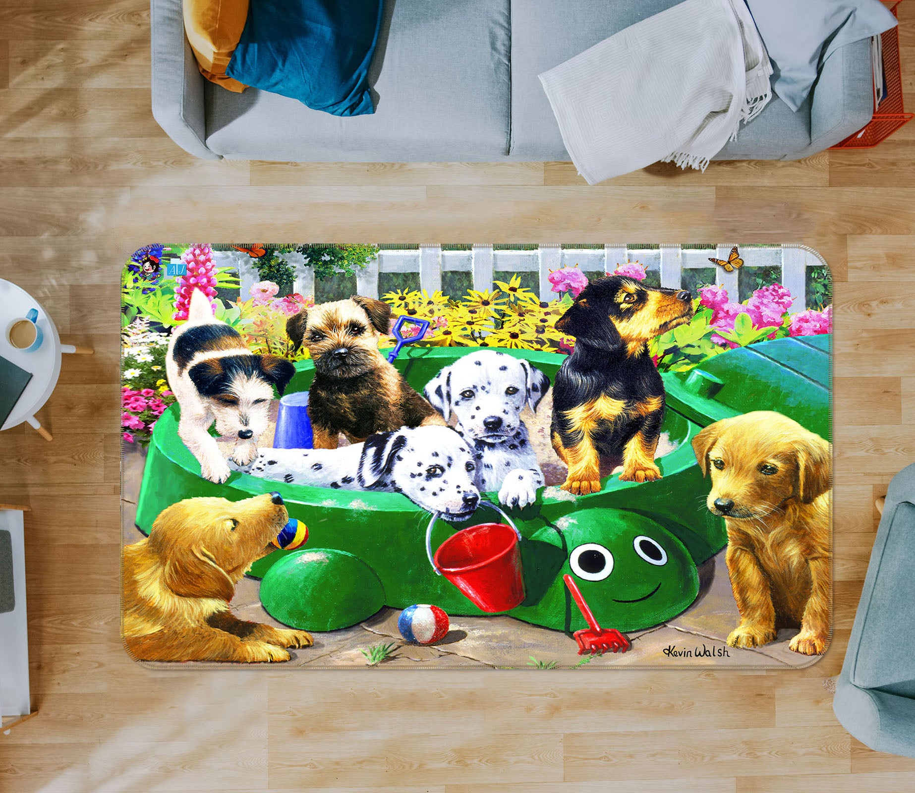 3D Dog Playing 008 Kevin Walsh Rug Non Slip Rug Mat