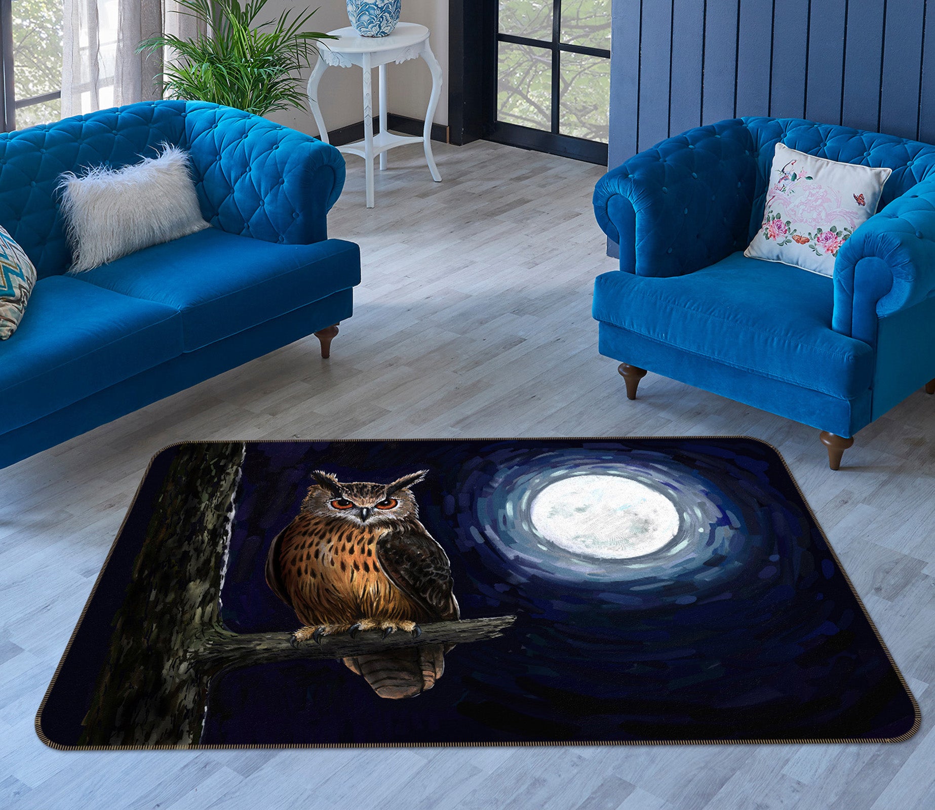 3D Moon Owl 126 Animal Non Slip Rug Mat