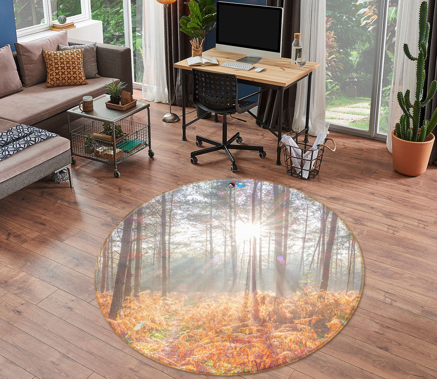 3D Sunlight Trees 7373 Assaf Frank Rug Round Non Slip Rug Mat