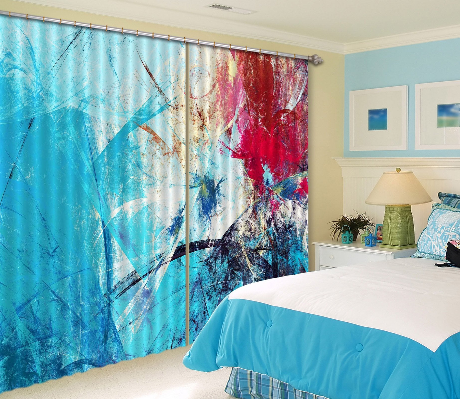 3D Blue Scratch Abstract 27 Curtains Drapes Curtains AJ Creativity Home 