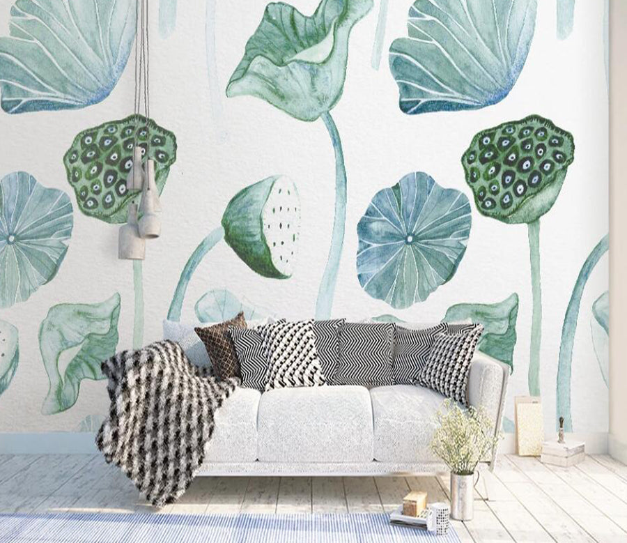 3D Green Lotus 906 Wall Murals