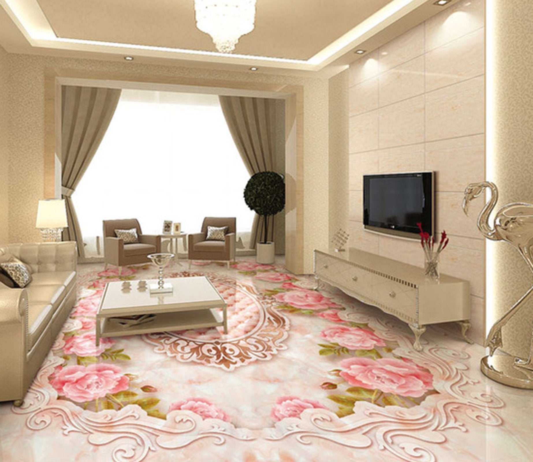 3D Pink Flowers WG031 Floor Mural Wallpaper AJ Wallpaper 2 