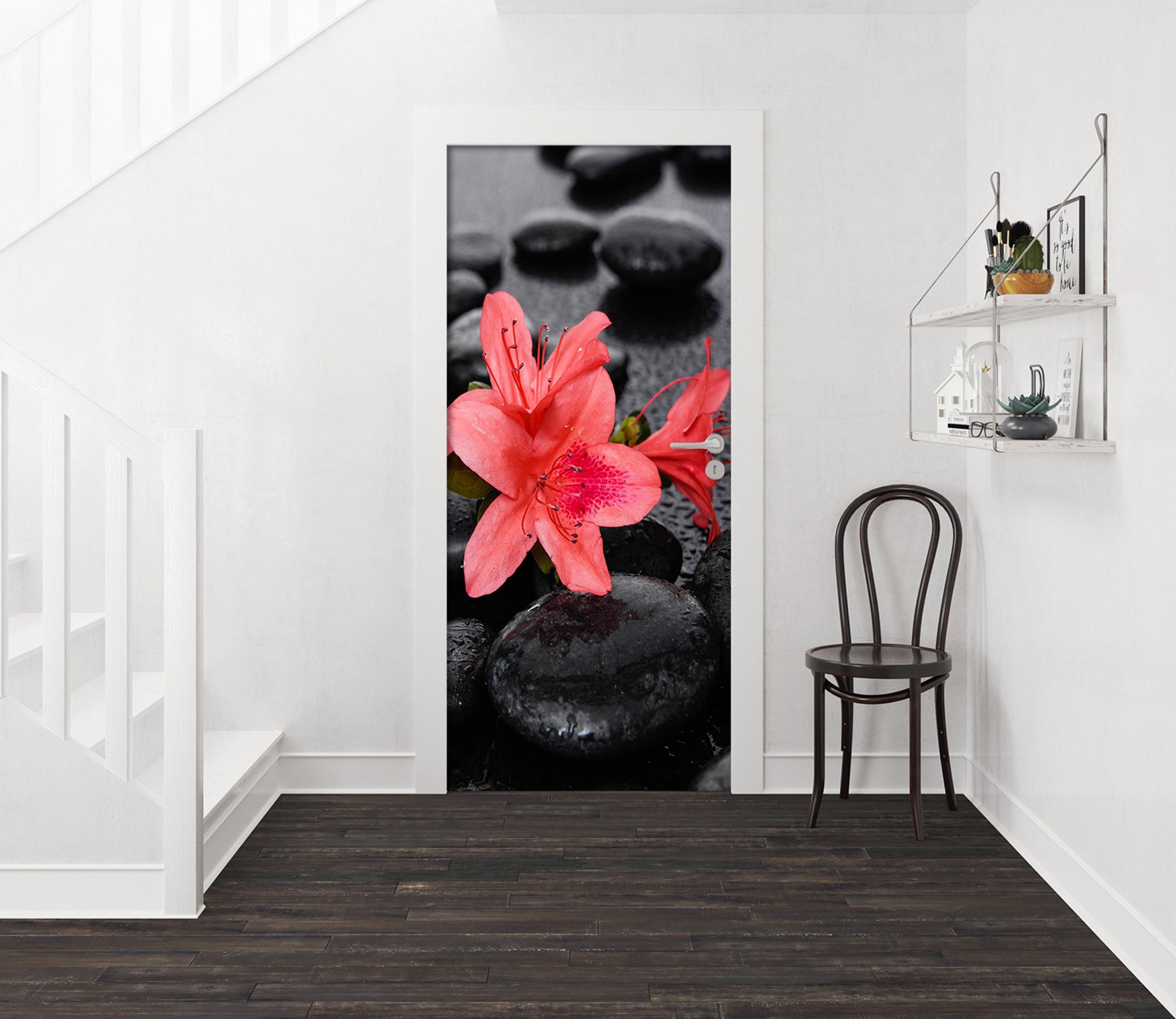 3D Black Stone Flower 001 Door Mural