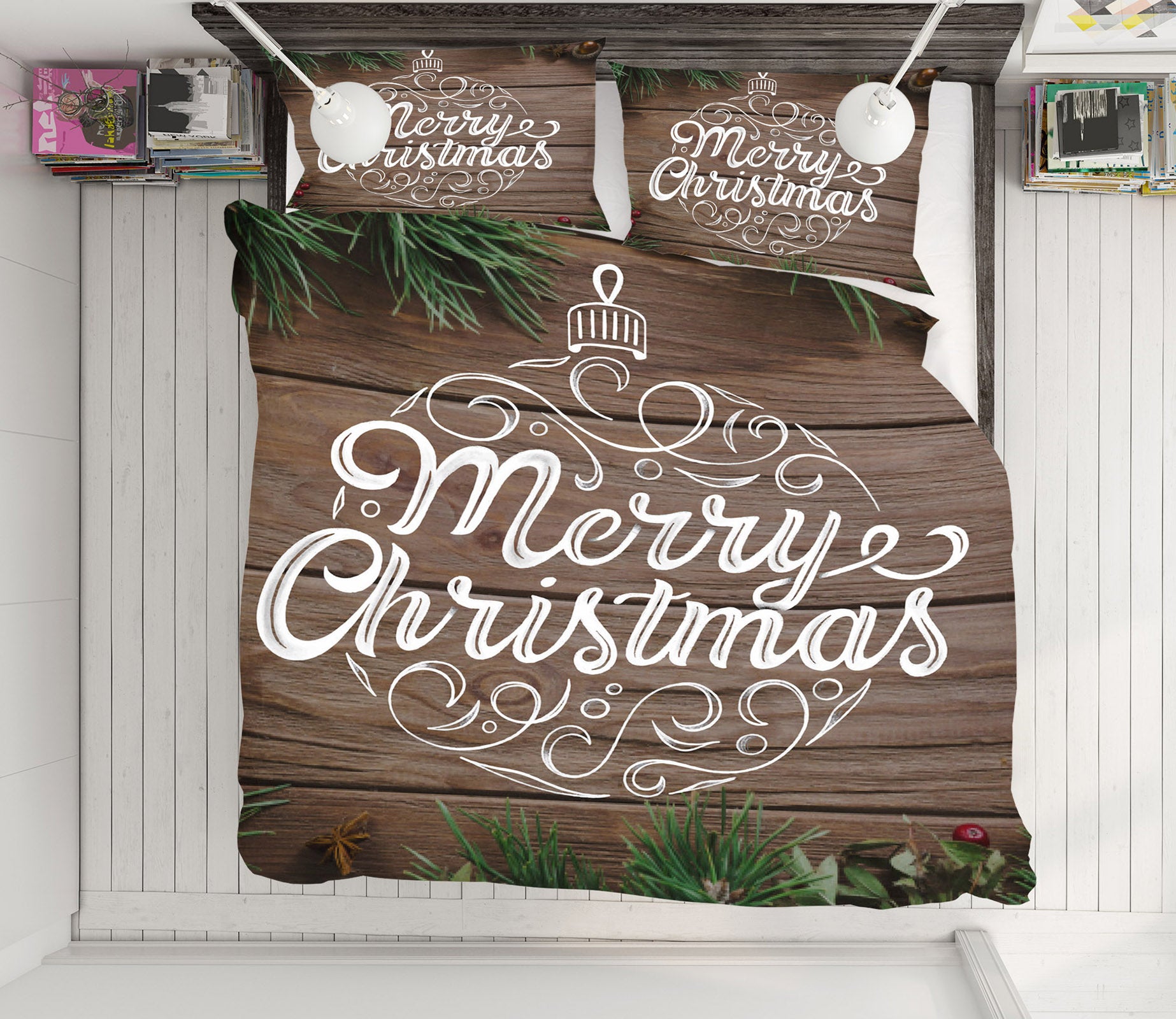 3D Merry Christmas Font 67032 Bed Pillowcases Quilt