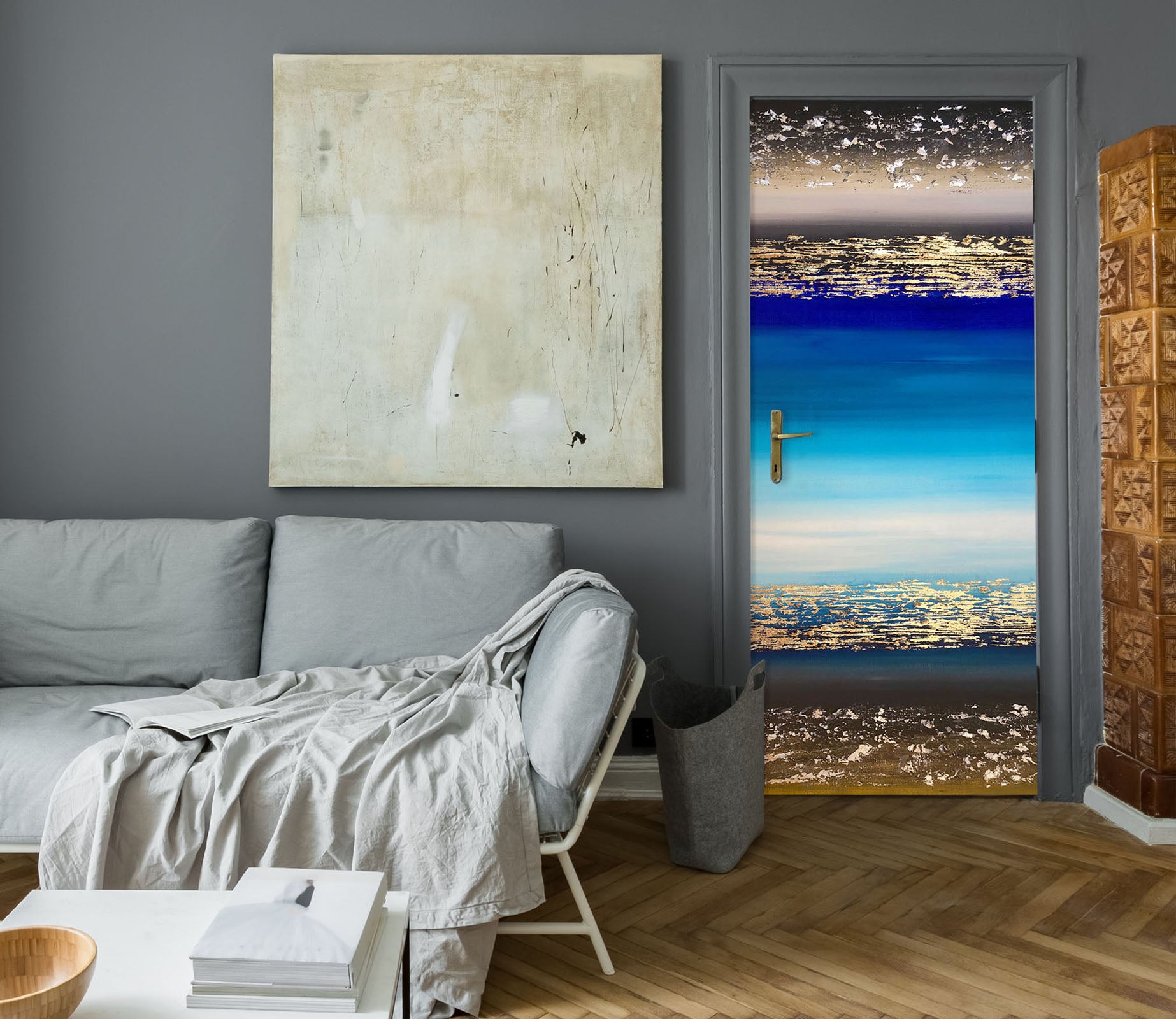 3D Gold Blue 3258 Skromova Marina Door Mural