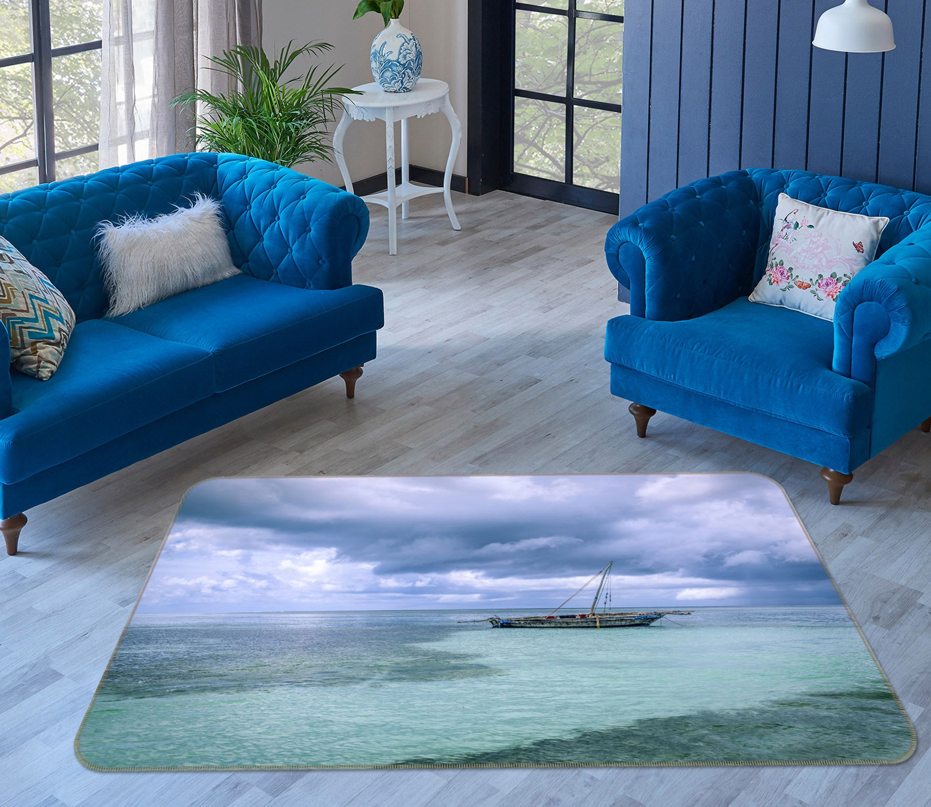 3D Sea Boat 1102 Marco Carmassi Rug Non Slip Rug Mat