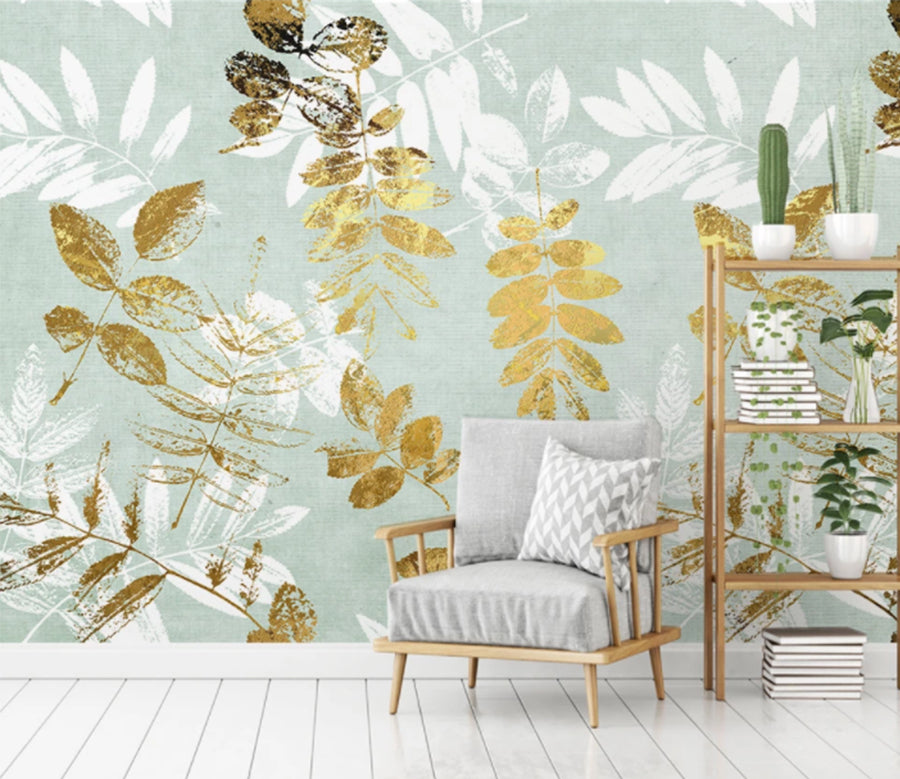 3D Golden Leaves WC1047 Wall Murals