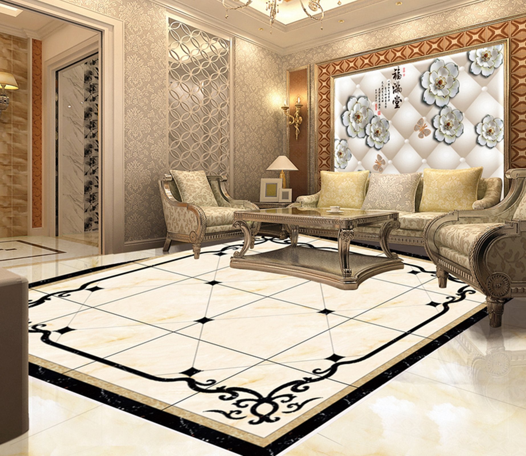 3D Black Marble Pattern WG483 Floor Mural Wallpaper AJ Wallpaper 2 